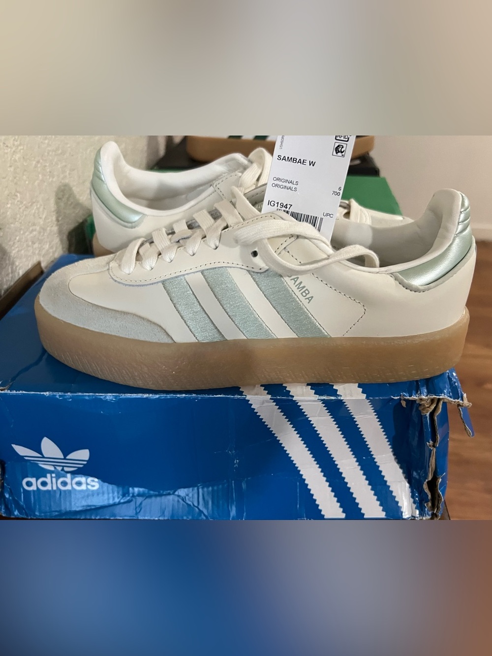 adidas Samba W White with Mint Green Stripes
